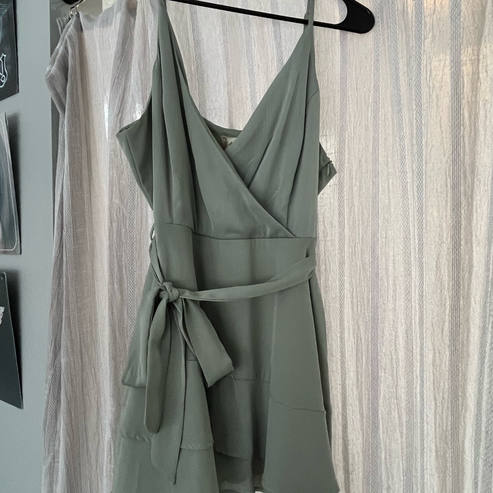 Elegant Sage Green Wrap Dress